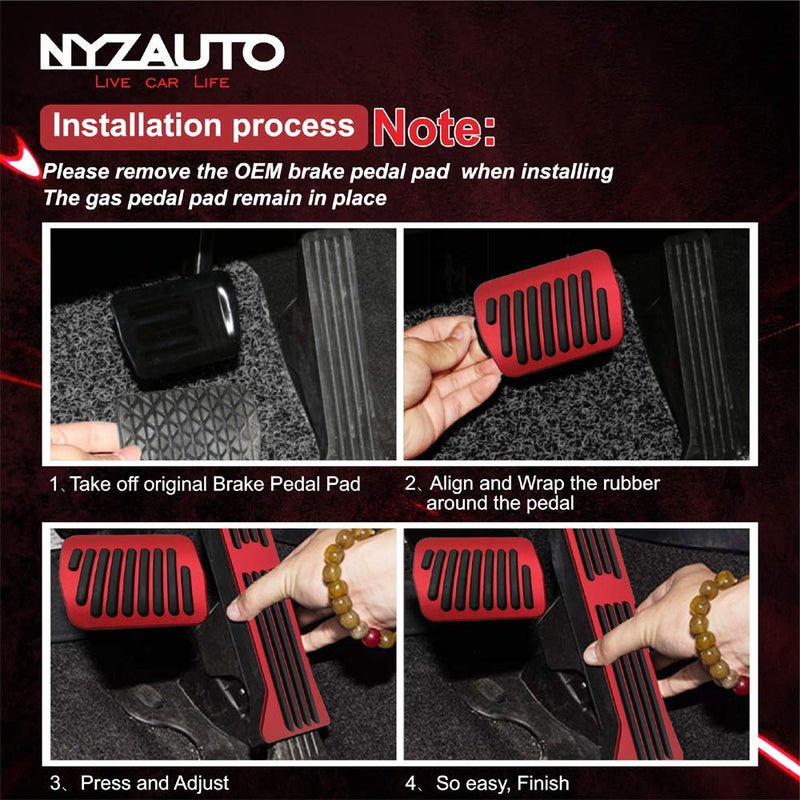 NYZAUTO Anti-Slip Performance Foot Pedal Pads kit Compatible with Mazda 2 3 6 CX3 CX5 CX9,Auto No Drilling Aluminum Brake and Gas Accelerator Pedal Covers - Red - Image 5